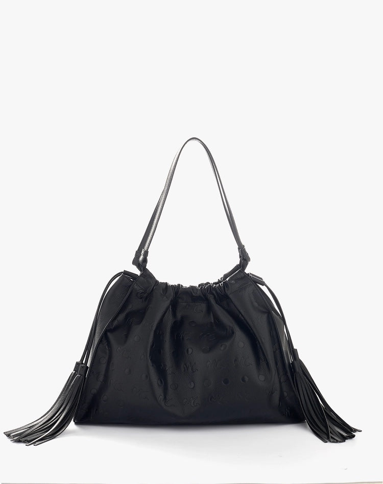 Manila Grace - Borsa con frange e logo